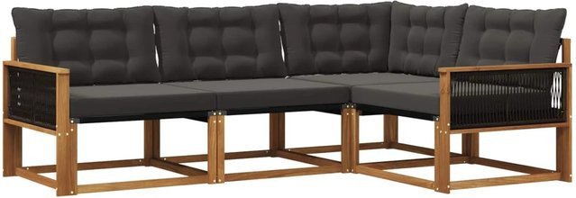 vidaXL Outdoor-Sofagarnitur L-Form aus Akazienholz und Textilene in Schwarz und Natur mit 4 Kissen - Bild 1