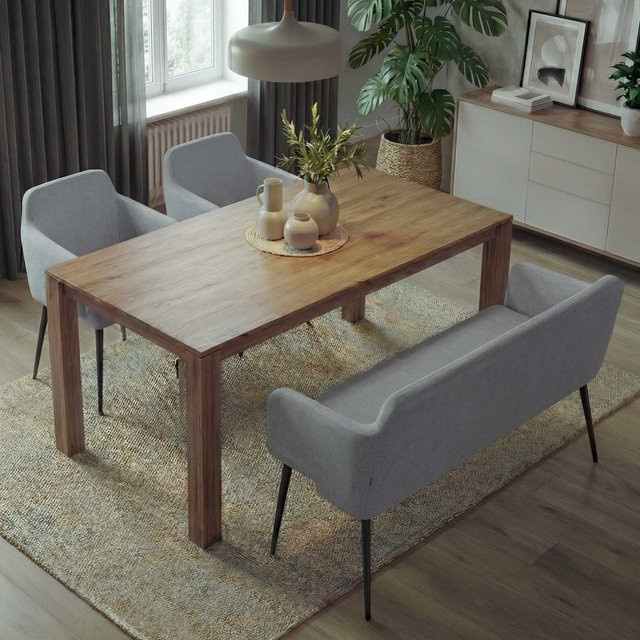 MCW Esszimmer-Set L13 3-teilig bestehend aus Stuhl und Sitzbank in Grau mit Textilbezug - Bild 1