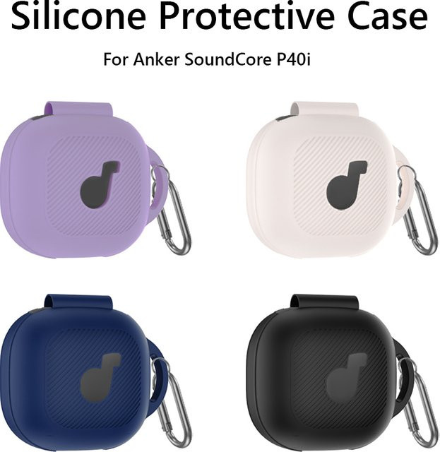 Silikon Schutzhülle für Anker Soundcore P40i Ohrhörer mit Karabiner in Beige oder Blau - Bild 1