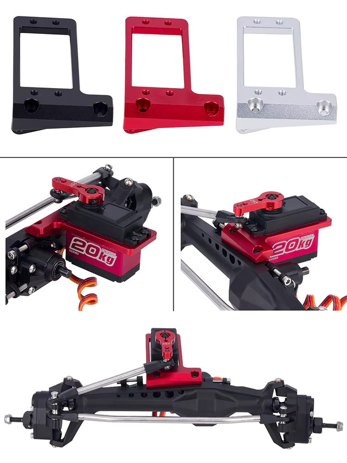 Axial Aluminium-Vorderachse BAT-Servohalterung, Upgrade-Teile, Rot - Bild 4