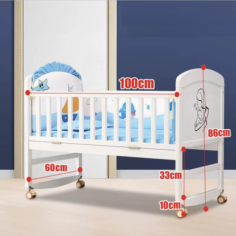 Komplettset für Babybetten aus weißem Holz mit Schaukelfunktion inklusive Moskitonetz, Bettwäsche und Naturlatex-Matratze - Bild 2