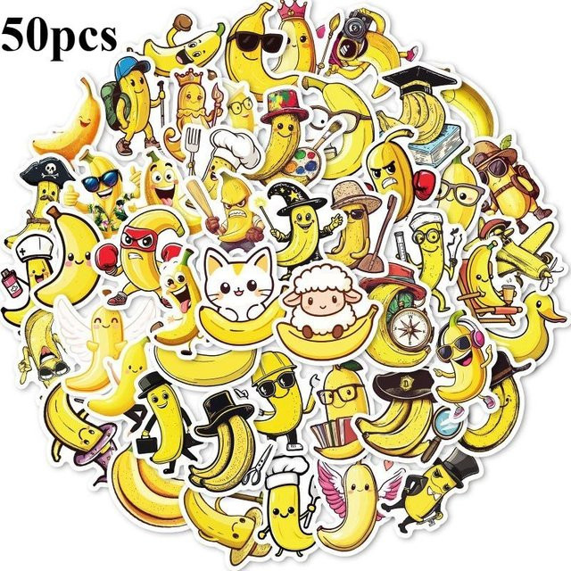 50 Bananen-Charakter-Aufkleber von Binchi Outdoor Product in Gelb für Laptops, Handys und Scrapbooks - Bild 1