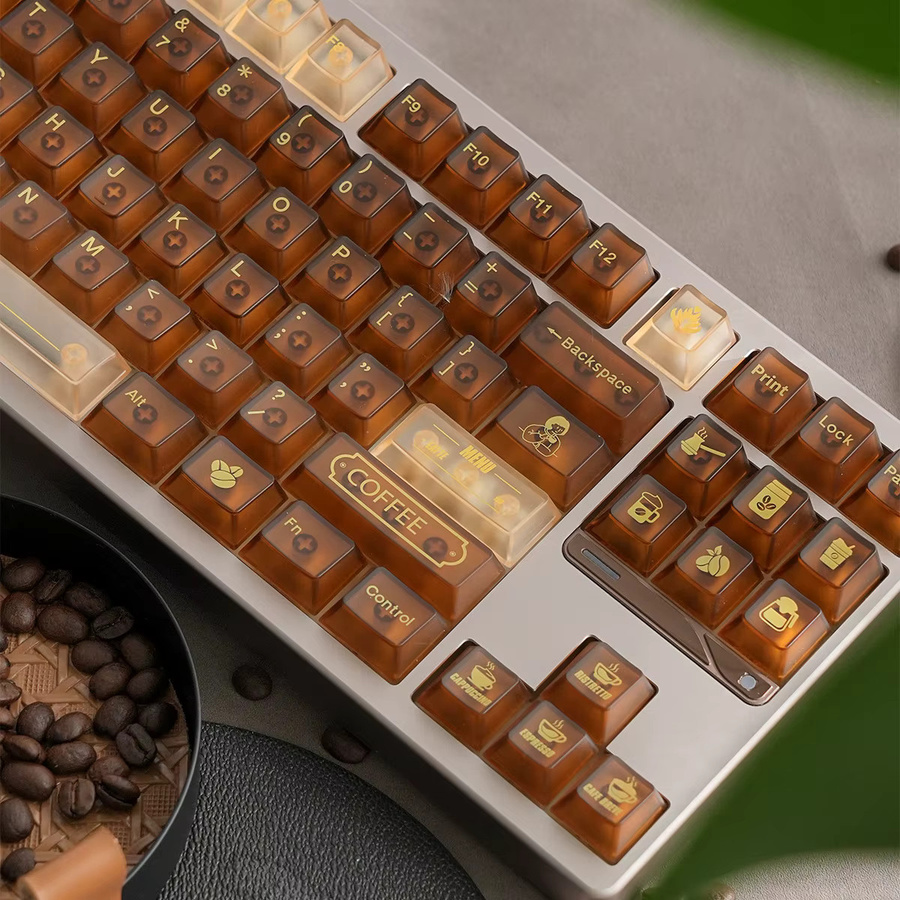 BINYEAE Coffee House Tastenkappen Set, Nebelbraun Transparent, Cherry-Profil aus PC für MX mechanische Tastaturen - Bild 1