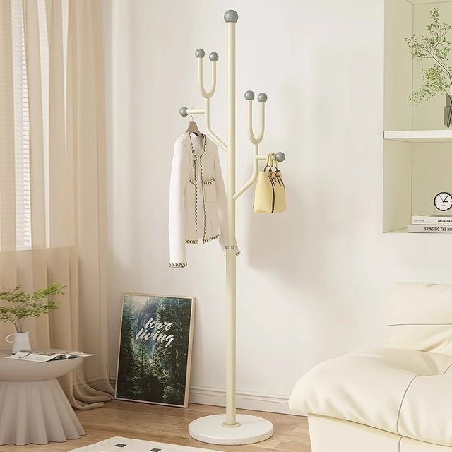 LIUSHADUOLA Kleiderständer aus Metall in Beige mit Haken, minimalistisches Design für Schlafzimmer und Wohnzimmer, Höhe: 176 cm - Bild 1