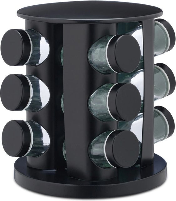 Relaxdays Gewürzkarussell aus Edelstahl mit 12 Gläsern, Schwarz, Drehbar, Breite: 22 cm, Tiefe: 19 cm - Bild 1