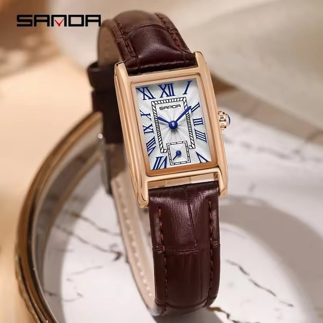 SANDA Armbanduhr Quarz, Edelstahl, Rechteckig, Weiß, Damen - Bild 1
