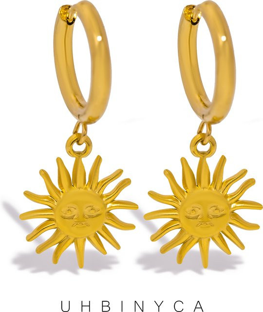 UHBINYCA Sonnen-Charm-Anhänger-Ohrring, 18 Karat vergoldet, Edelstahl, Damen - Bild 1
