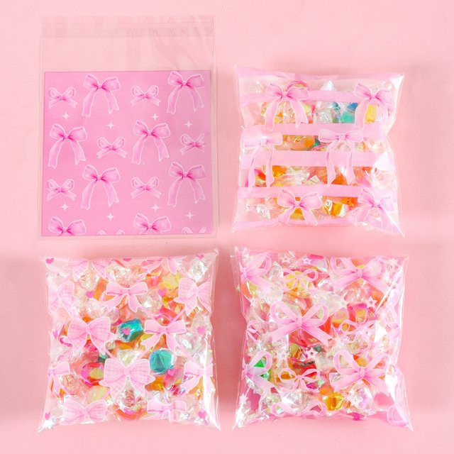 Selbstklebende rosa Schleifen-Süßigkeitentüten aus Kunststoff für Kekse, Snacks und Backwaren zur Party- und Hochzeitsdekoration (50 Stück) - Bild 1