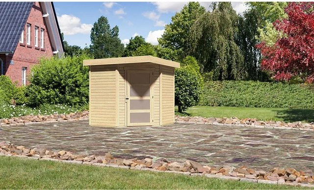 Karibu Holz-Gartenhaus Natur mit Flachdach und modernem Design, Farbe: Braun, B/T/H: 218 x 209 x 209 cm - Bild 1