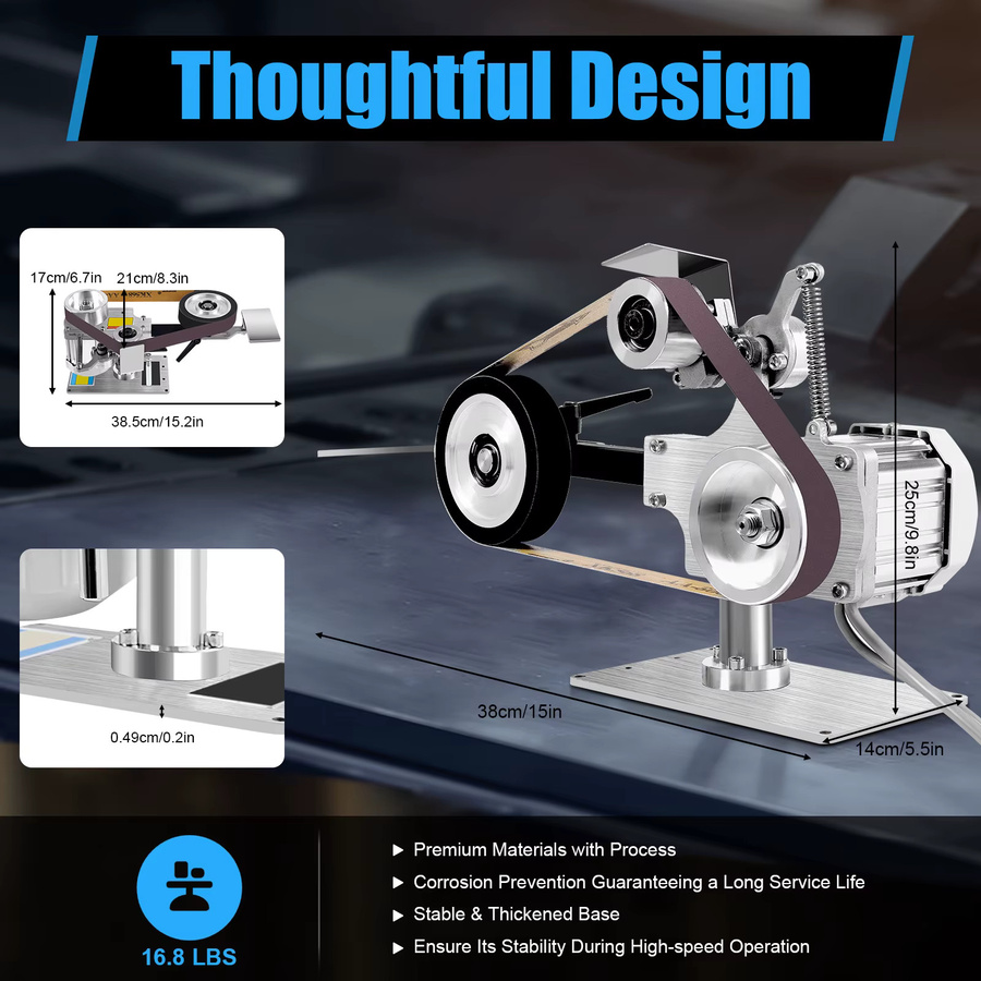 Mini Elektrischer Bandschleifer mit 550W und Digitalanzeige, Tischschleifmaschine und 90 Grad drehbare Tischpoliermaschine mit 100 mm Rad, Farbe: Silber - Bild 6