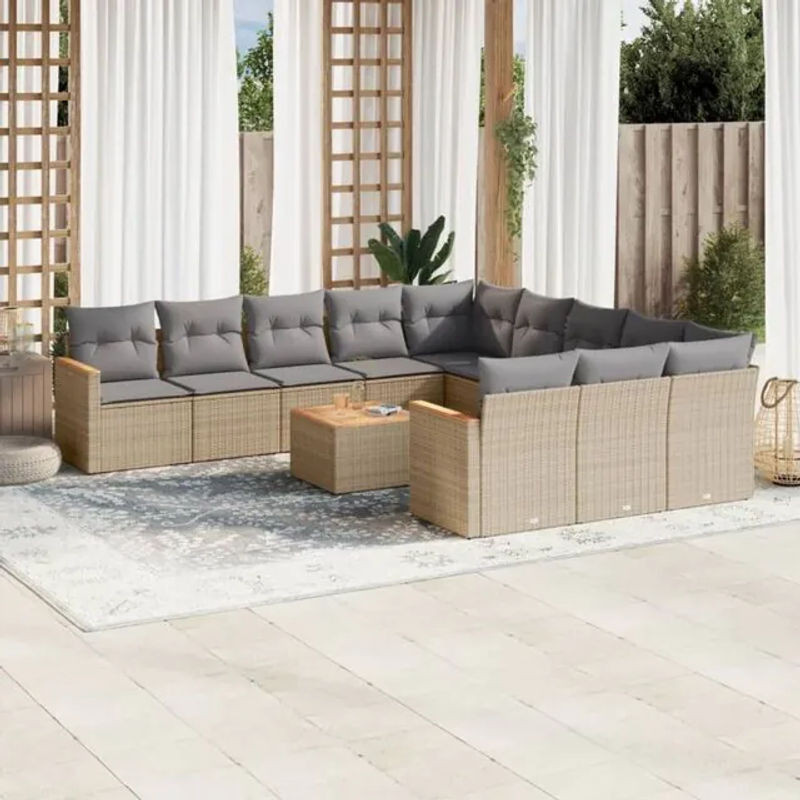 Vidaxl 12-tlg. Garten-Sofagarnitur aus Polyrattan mit Kissen in Beige - Bild 1