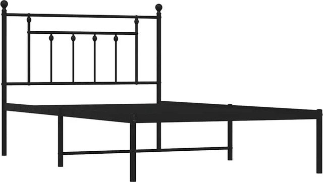 vidaXL Bettgestell mit Kopfteil aus Metall in Schwarz, klassisches Design, pulverbeschichtet, B/T/H: 100 x 200 cm - Bild 1