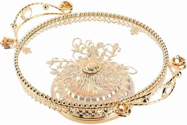 Handgefertigtes Obsttablett von Igeteck aus Glas in Gold und Beige mit runder Form und Legierungsbasis - Bild 1