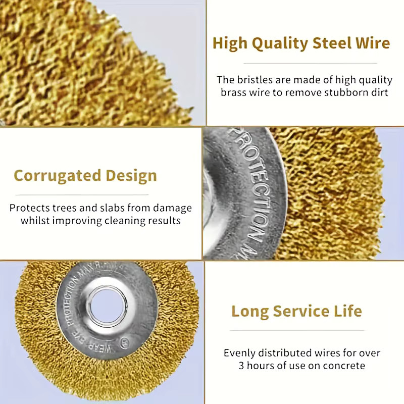 3-teiliges Kupferdrahtbürsten-Set in Gold mit Stahldrahtverbinder zur Rostentfernung, zum Schleifen und Reinigen für den Winkelschleifer oder die Handnutzung - Bild 2