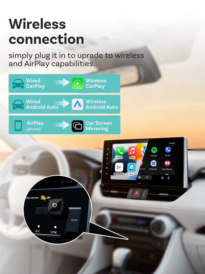 OTTOCAST Mini Air 3-in-1 Kabelloser CarPlay Android Auto Adapter mit AirPlay Bildschirmspiegelung in Schwarz und Orange für Audi VW Kia - Bild 7
