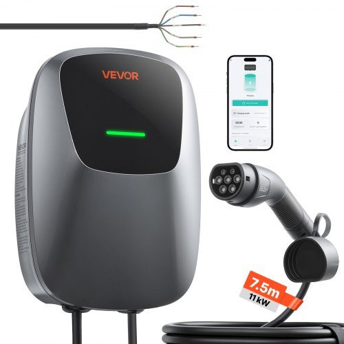 VEVOR Wallbox E-Auto-Ladestation 11 kW Typ 2 mit App-Steuerung und Digitalanzeige, Grau, 7,5 m Kabel, IP65 - Bild 1