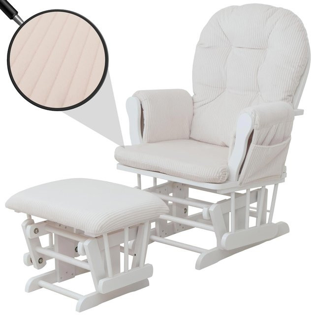 MCW Relaxsessel C76 mit Hocker aus Cord in Beige und weißem Gestell - Bild 1