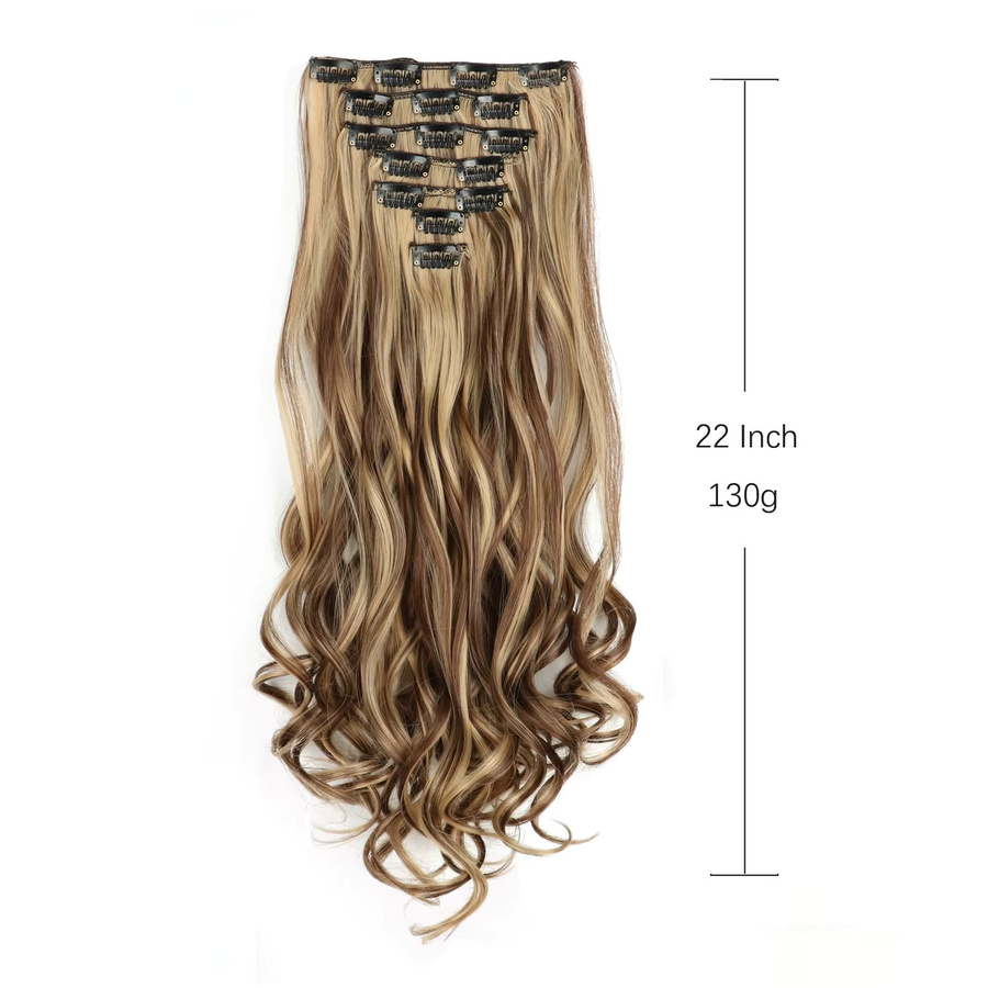JIAMEISI Clip-in Haarverlängerungen, 7 Stück, synthetisch, gewellt, 22 Zoll, Damen - Bild 4