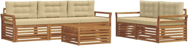 vidaXL Outdoor-Sofagarnitur 6-teilig aus Akazienholz mit Kissen in Natur und Beige - Bild 1