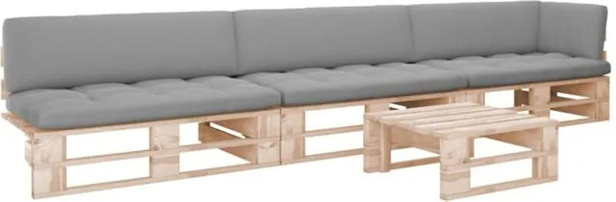 4-tlg. Paletten-Lounge-Set mit Kissen aus imprägniertem Kiefernholz in Grau von vidaxl - Bild 1