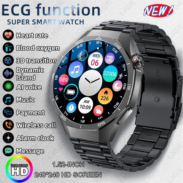 LIGE Smartwatch für Herren in Schwarz mit HD-Bildschirm, EKG-Funktion, Herzfrequenzmessung und Bluetooth-Anruffunktion, wasserdicht - Bild 1