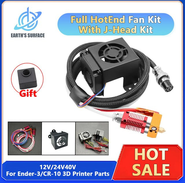 Komplettes HotEnd-Upgrade-Kit mit J-Kopf-Extruder und Lüfter für Ender-3 und CR-10 3D-Drucker, 12 V/24 V, 40 W, Schwarz - Bild 1
