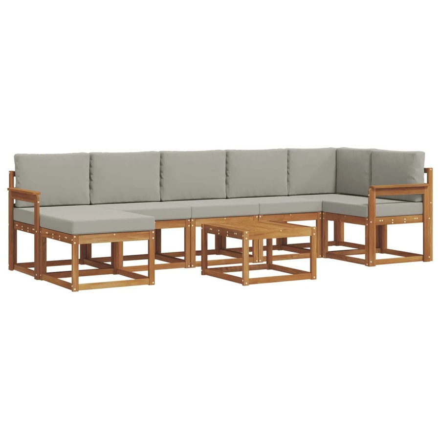 vidaXL Outdoor-Sofagarnitur aus Akazienholz in L-Form mit 8-teiligem Set und Kissen in Hellgrau - Bild 2