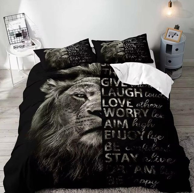 3-teiliges Bettwäsche-Set Your Warm Home mit Afrikanischem Safari Tier-Motiv in Schwarz, Doppelgröße B/H: 180 x 210 cm - Bild 1