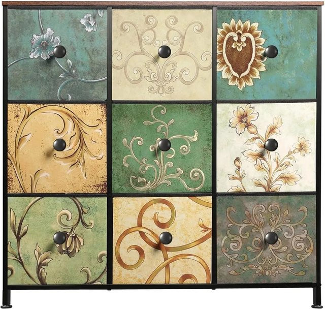PXloue Kommode mit 9 Schubladen aus Stoff und stabilem Stahlrahmen, Mehrfarbig, B/T/H: 86 x 30 x 100 cm - Bild 1