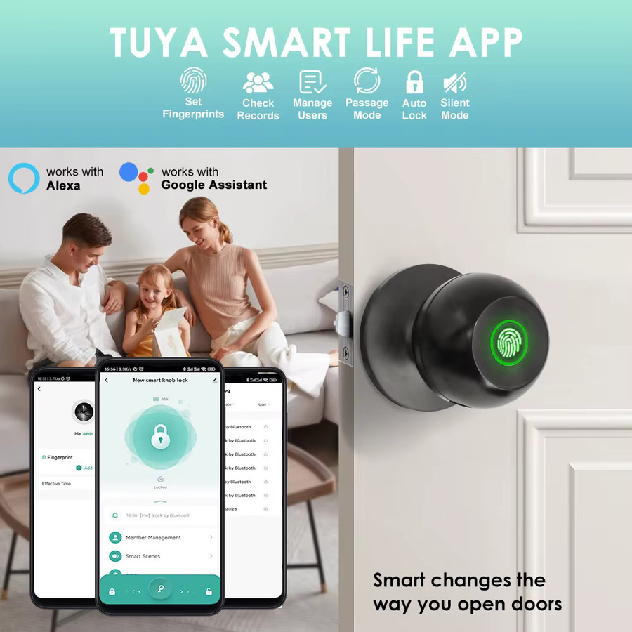 Tuya Smart Home Türschloss in Schwarz mit Fingerabdruck, Schlüssel und Smart Life App Steuerung für Hotel und Apartment - Bild 3
