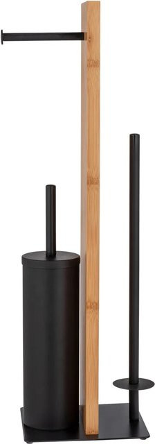 WENKO Stand WC-Garnitur Lesina aus Bambus in Schwarz mit WC-Bürste, Toilettenpapierhalter und Ersatzrollenhalter - Bild 1