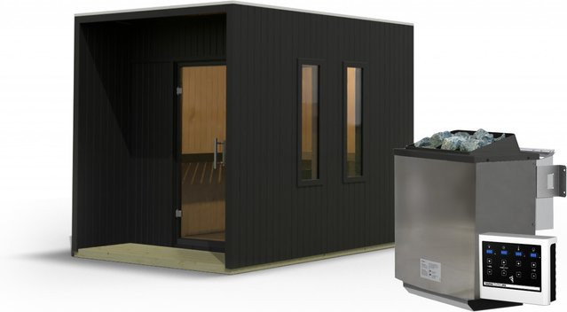 Saunahaus LAGUNA in Schwarz mit 9.0 kW BioKombiofen und Steuergerät, B/T/H: 220 x 288 cm, 73 mm Wandstärke - Bild 1
