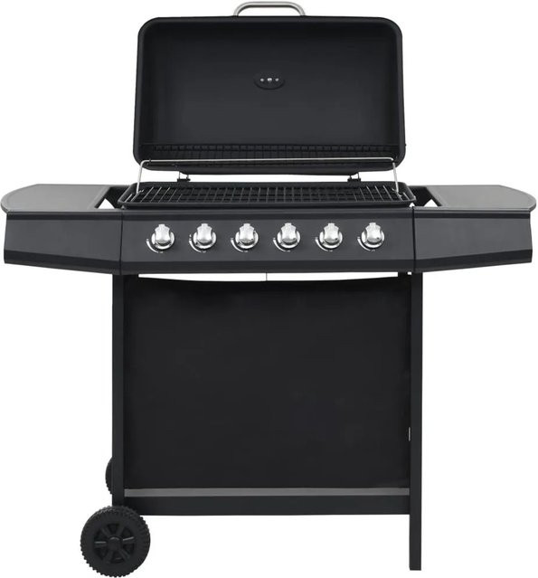 vidaXL Gasgrill aus Stahl mit 6 Flammen in Schwarz mit integriertem Thermometer, Warmhalterost und elektronischer Zündung - Bild 1