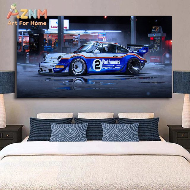 AZNM Rothmans Livery Porsche 911 #2 Rennwagen Wandkunstdruck als ungerahmtes Leinwandposter im Vintage Le Mans Design - Bild 1