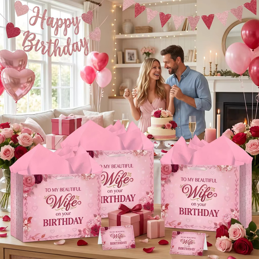 Romantisches Geburtstags-Geschenkset für deine Frau mit Karte und Seidenpapier in Blau und Pink - Bild 2