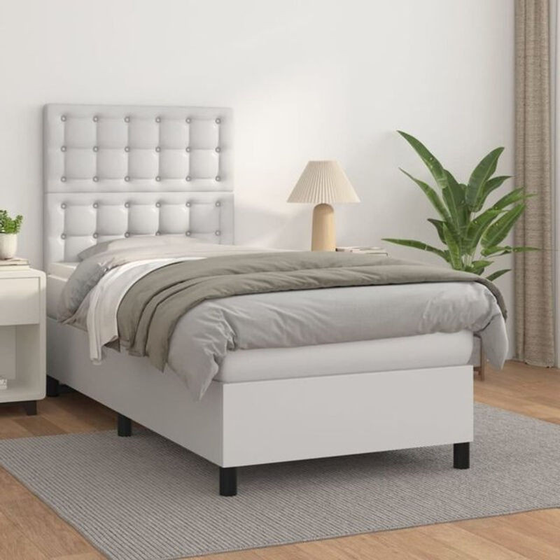 vidaxl Boxspringbett mit Matratze in Weiß aus Kunstleder und Holzwerkstoff B/T: 90 x 190 cm - Bild 1