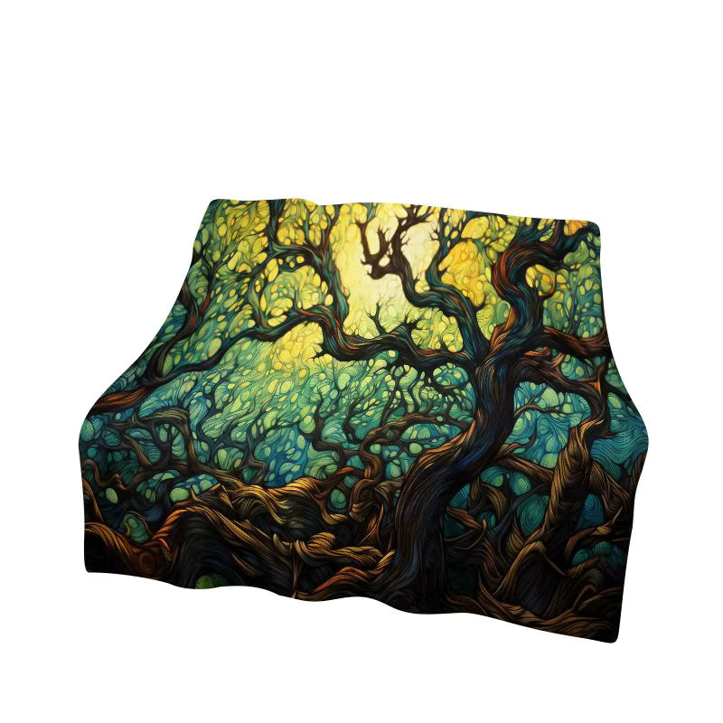 Faviora Flanelldecke mit Yggdrasil Baum des Lebens Motiv, weiche Überwurfdecke für Kinder, Mehrfarbig, B/T: 150 x 135 cm - Bild 2