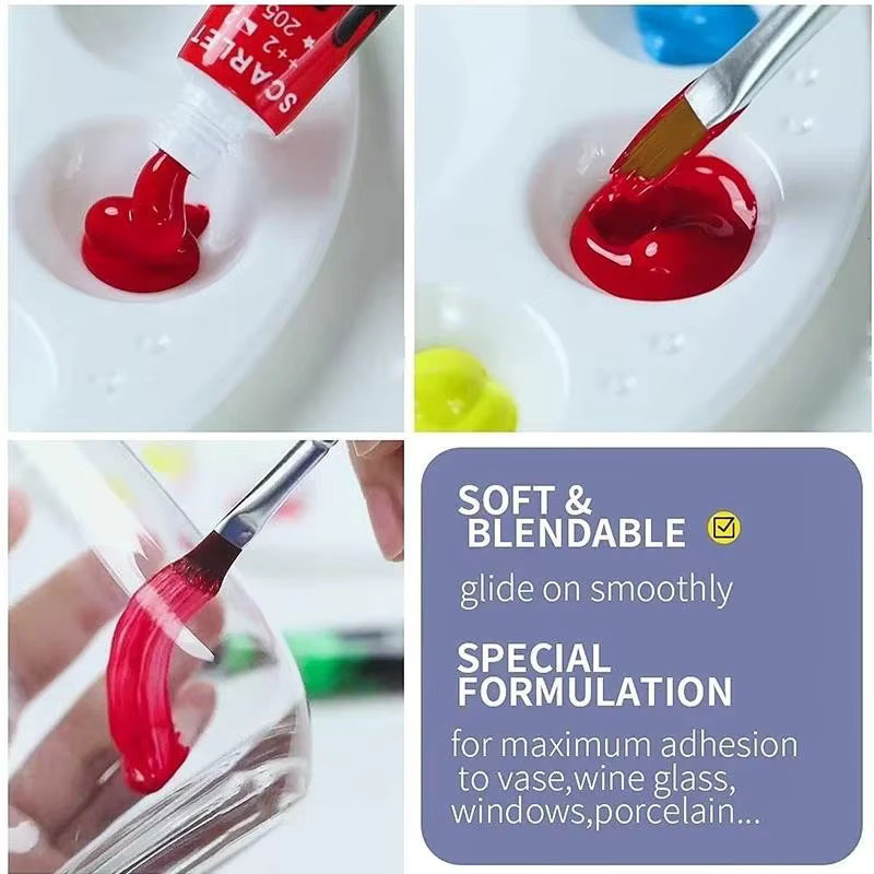 Acrylfarben Set mit Glas, Pinseln und Palette in Multicolour, wasserfeste Pigmente für Keramik und Kunstbedarf, 24 Farben à 12 ml - Bild 3