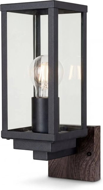 Licht-Erlebnisse Außenlampe Wandleuchte aus Aluminium und Glas in Schwarz, Höhe: 32 cm, IP44, E27 - Bild 1