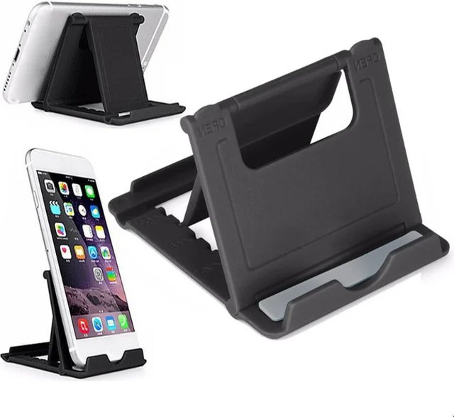 Universeller faltbarer Smartphone-Halter und Desktop-Ständer für iPad, iPhone, Samsung, Xiaomi und Huawei, Farbe: Schwarz - Bild 1