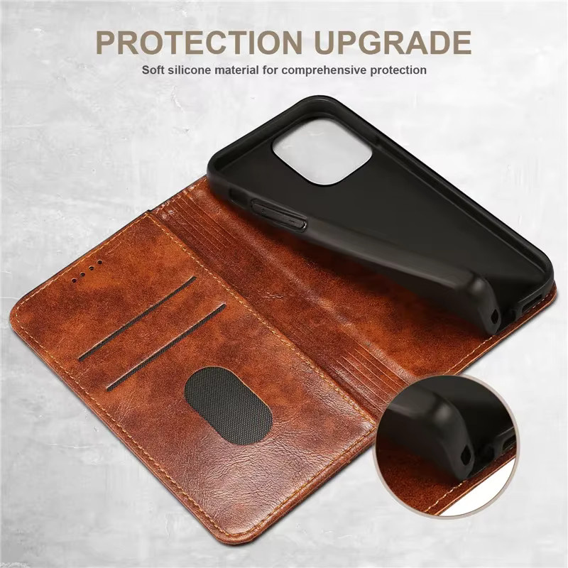 Eucagr Luxus Leder Handyhülle mit Magnetfunktion und Stoßschutz für iPhone, Farbe: Braun - Bild 4