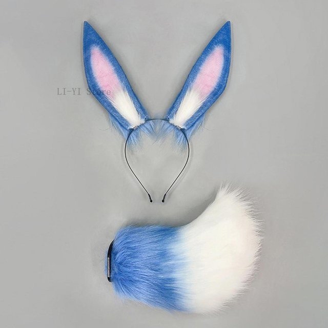 YIRAN Hasenohren-Schwanz-Set, Plüschhase Cosplay Kostüm Zubehör, 1-teiliges Set - Bild 1