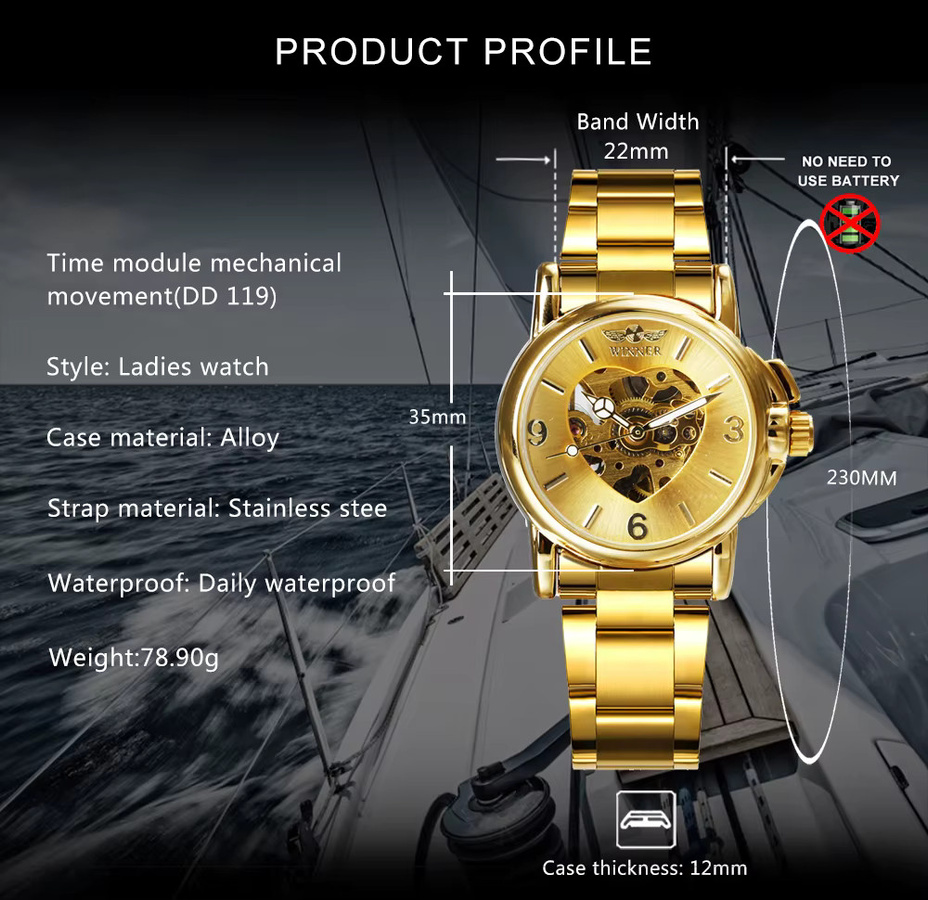 WINNER Armbanduhr Automatik, Gold, Edelstahl, Damen - Bild 5