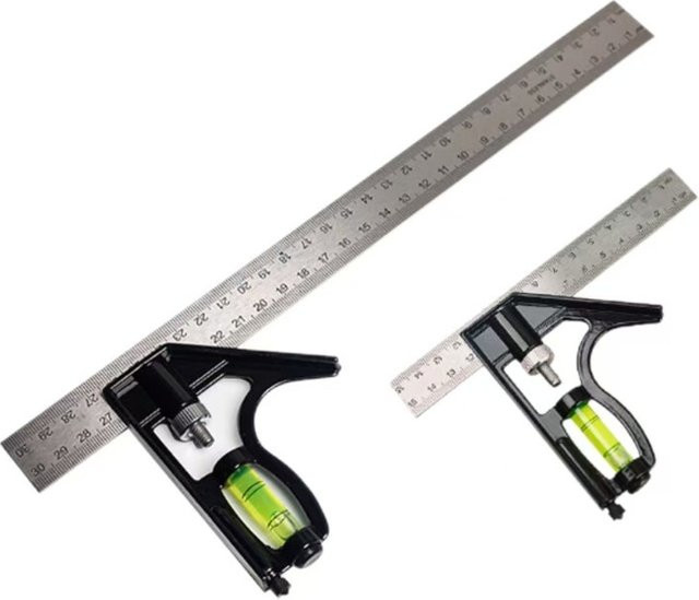 Präzises Winkel-Quadrat-Messwerkzeug-Set aus Edelstahl und Aluminium in Silber, verstellbare Kombinationswasserwaage, Breite: 30,5 cm - Bild 1
