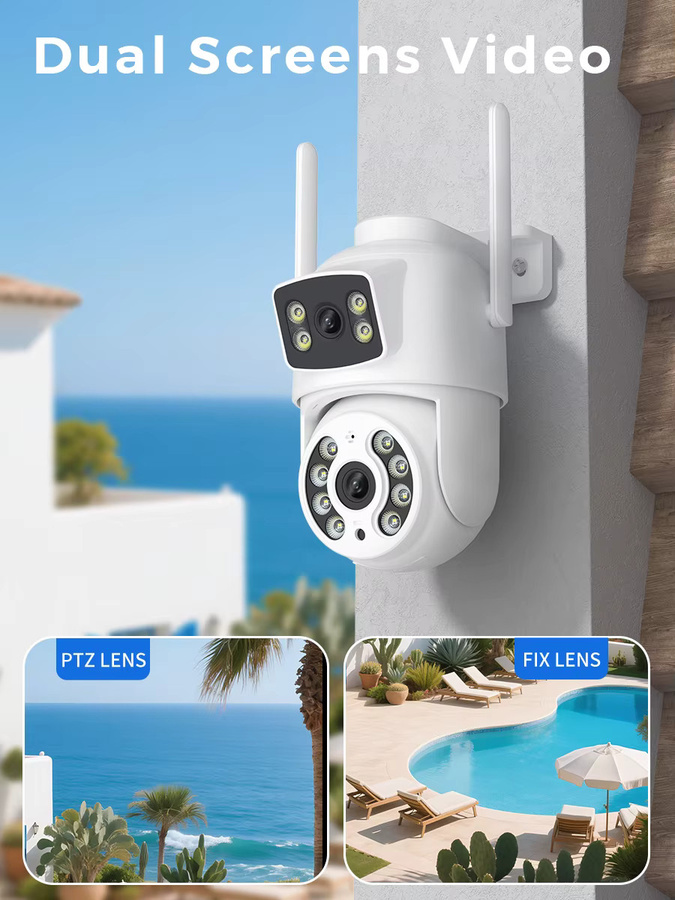 BESDER 8MP WiFi PTZ Outdoor Überwachungskamera mit Dual-Bildschirmen, 4MP Sicherheit IP Kamera mit Farb-Nachtsicht und iCSee App, Weiß - Bild 4