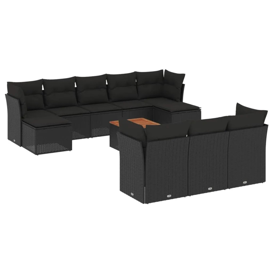 vidaXL 11-tlg Garten-Sofagarnitur in U-Form aus schwarzem Poly-Rattan mit Kissen und pulverbeschichtetem Stahlgestell - Bild 2