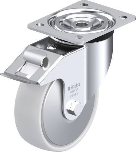 Blickle Lenkrolle L-PO 150XR-FI-FA mit Feststeller in Silber und Weiß, Rad-Durchmesser: 150 mm, Tragfähigkeit: 400 kg - Bild 1