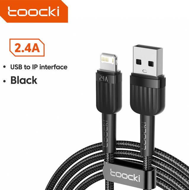 Toocki USB-A auf Lightning Kabel für iPhone in Schwarz mit 2,4A Schnellladung - Bild 1