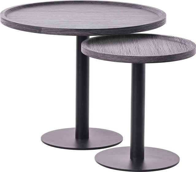 CLP 2er Set Beistelltische Aspen mit runder Holzplatte und matt-schwarzem Metallgestell - Bild 1