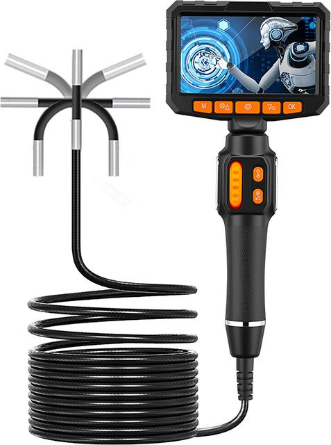 AOERWEI Gelenkiges Endoskop mit 4,3 Zoll HD 1080P Bildschirm und 6 LEDs, flexibles Inspektionskamera für Kfz- und HVAC-Anwendungen, Schwarz, Durchmesser: 6,4 mm - Bild 1